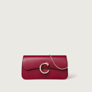Cherry Red Smooth Calf Leather Panthère Chain Strap Flap Crossbody Bag