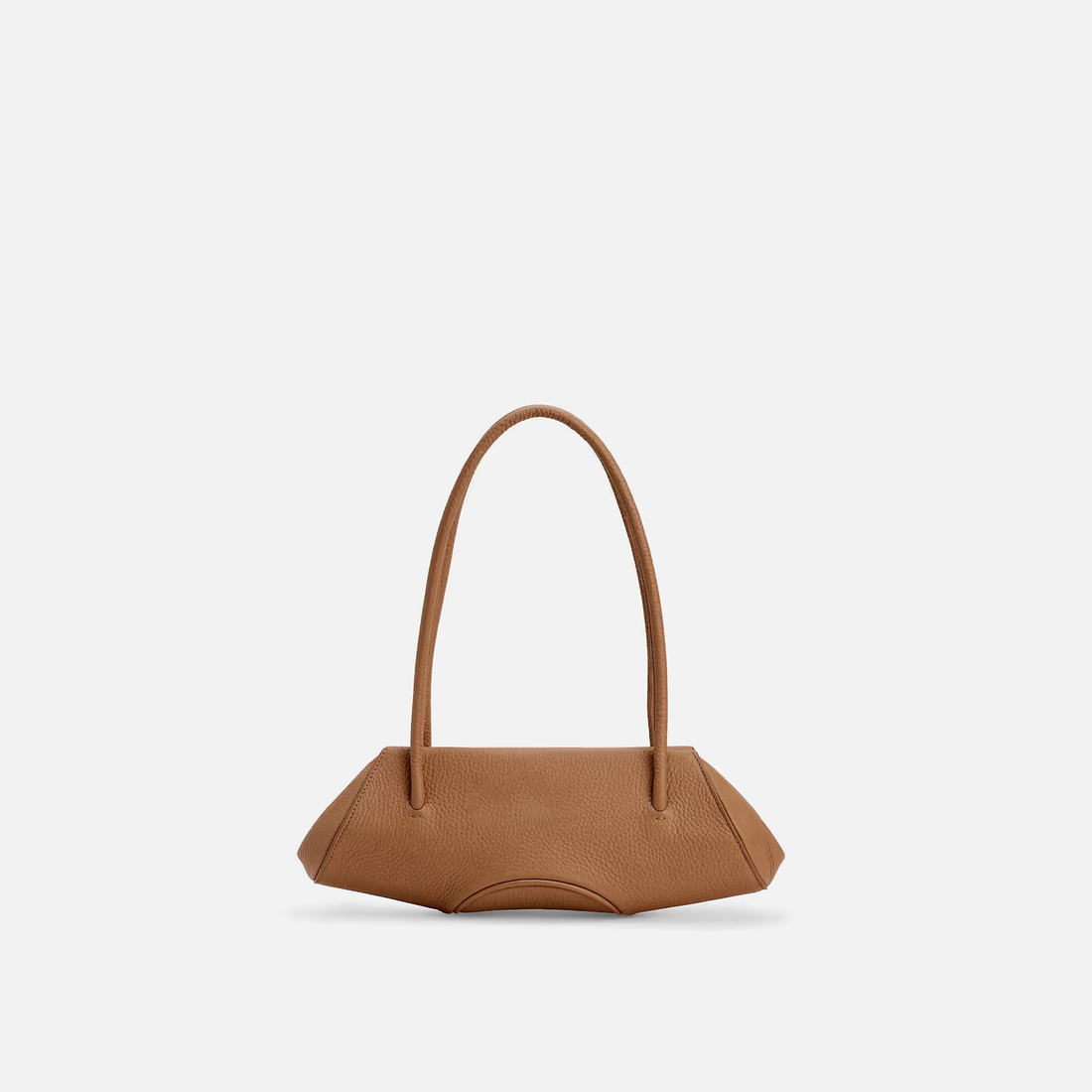 Caramel Pebble Leather Mini Curved Shoulder Bag