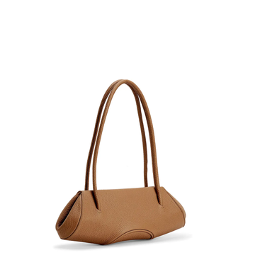 Caramel Pebble Leather Mini Curved Shoulder Bag