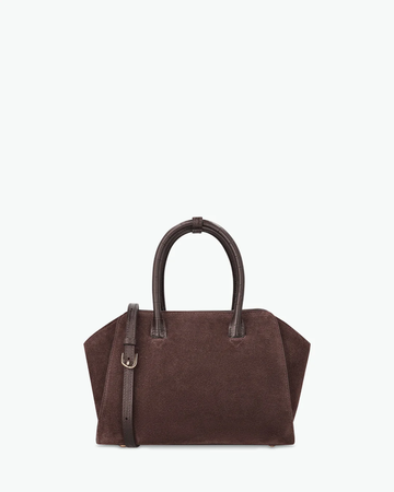 Dark Brown Suede Trapeze Convertible Handbag