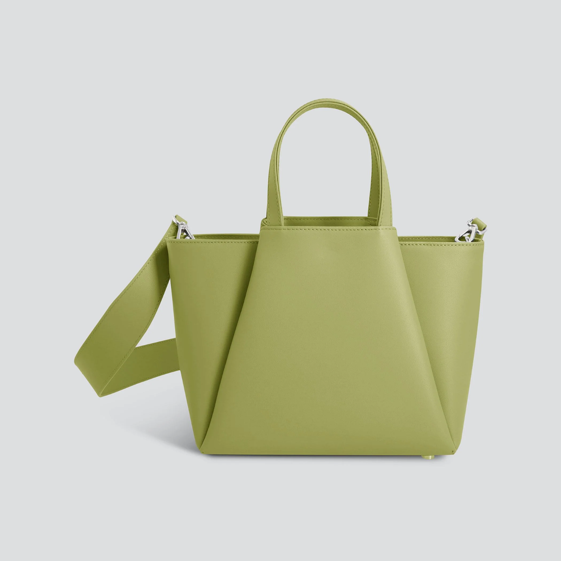Light Green Smooth Leather Mini Trapeze Convertible Tote Bag