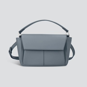 Dusty Grey Smooth Leather Flap Crossbody Trapeze Bag