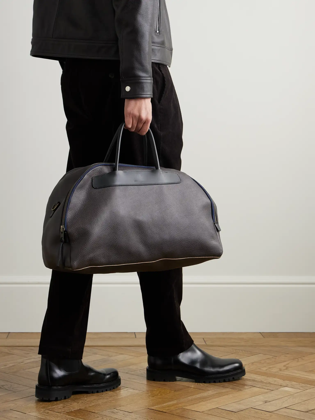 Large Pebble Leather Dome Bowling Handbag
