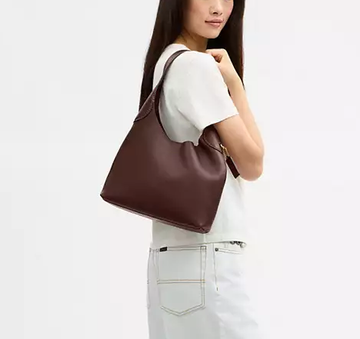 Natural Grain Leather Slouchy Hobo Shoulder Bag
