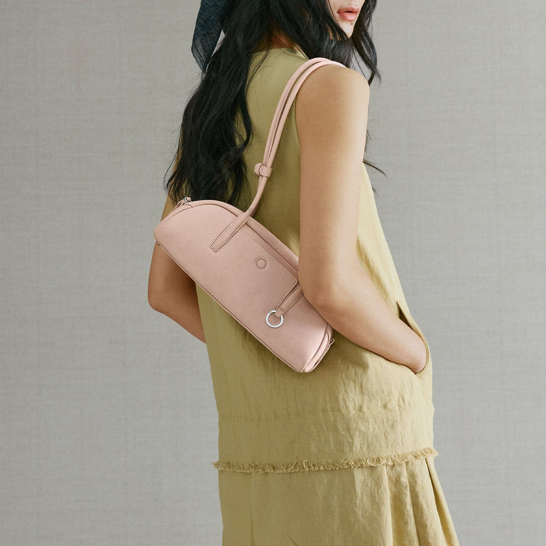 Pink Pebble Leather Mini Bowling Shoulder Bag