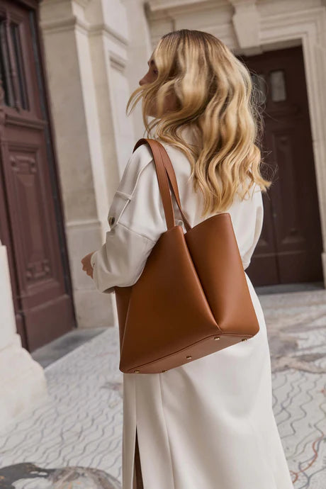 Midi Pyramid Leather Mini Shoulder Tote Bag